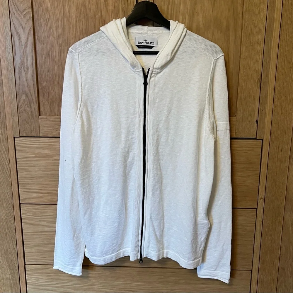 Stone Island Men’s Full Zip Hooded Sweatshirt White Medium Coastal Beach Travel - Picture 1 of 6